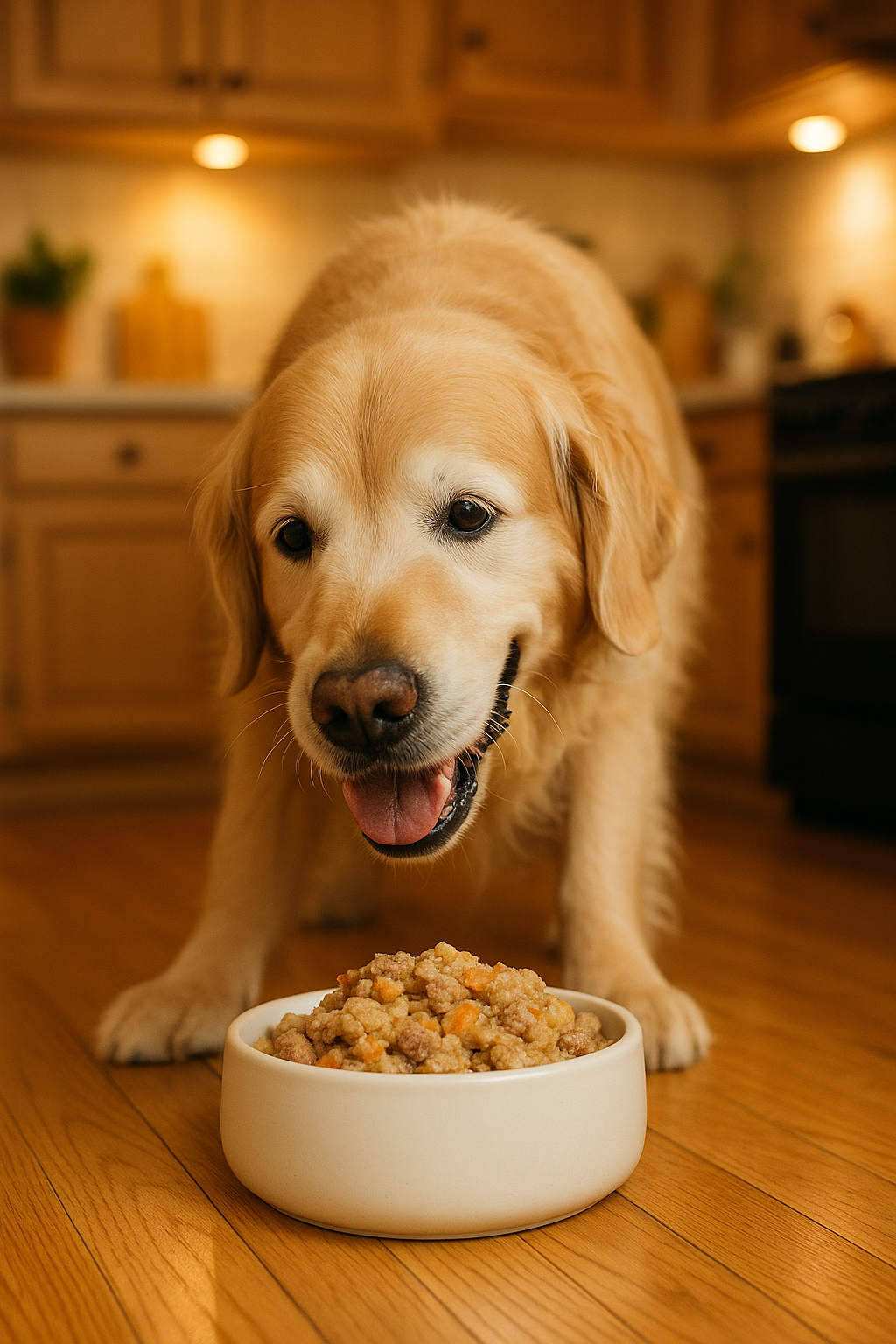 How to Transition Your Dog to a Senior Diet Safely Dog owner feeding senior dog at home”